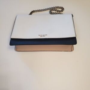 Kate Spade Leather Shoulder Bag White Black Pink Pebbled Purse Gold Details